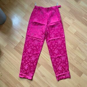 Yves Saint Laurent vintage Womens magenta Satin Floral Cigarette trousers